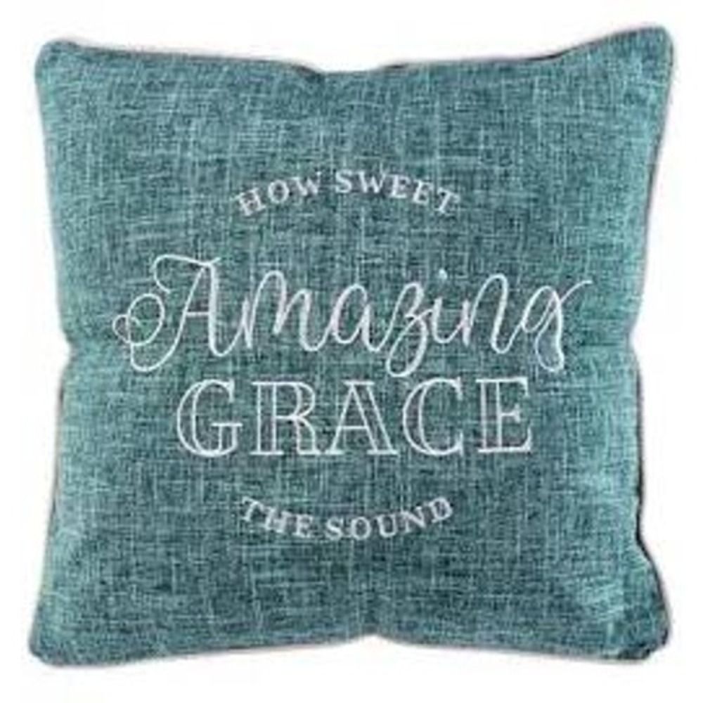 NWT Christian Art Gifts Amazing Grace Throw Pillow Teal Blue 18x18‎ New